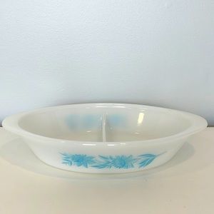 Vintage Glassbake Blue Thistle divided dish